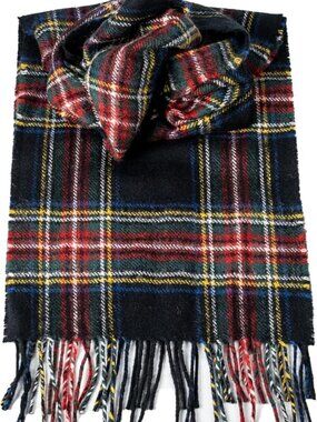 Briomhar  Tartan Plaid Wool Scottish Scarf   100% Lambswool, Stewart Black  New